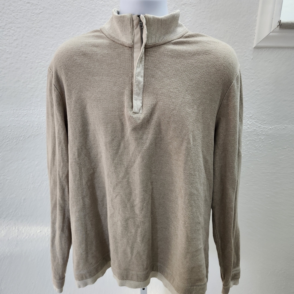 100% Cotton Banana Republic Men's Tan Zip-Up Sweater Large